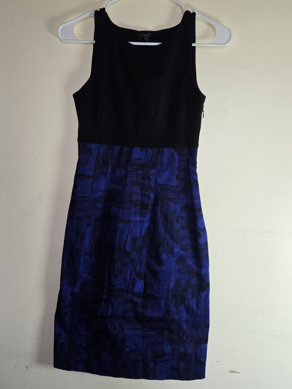 Theory Black Bodice with Blue Patterned Midi Dress